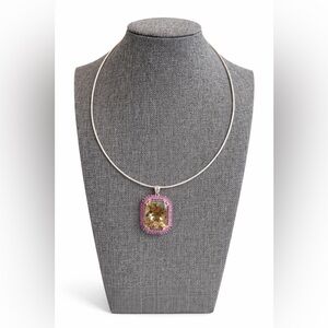 Sterling Silver Carved Smoky Quartz & Ruby Pendant And Torque Chain (Italy) New